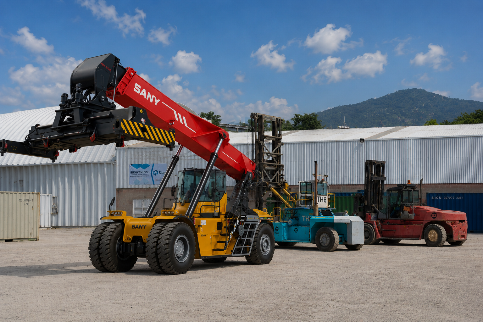 Equipos especializados operando en patio Sice Group