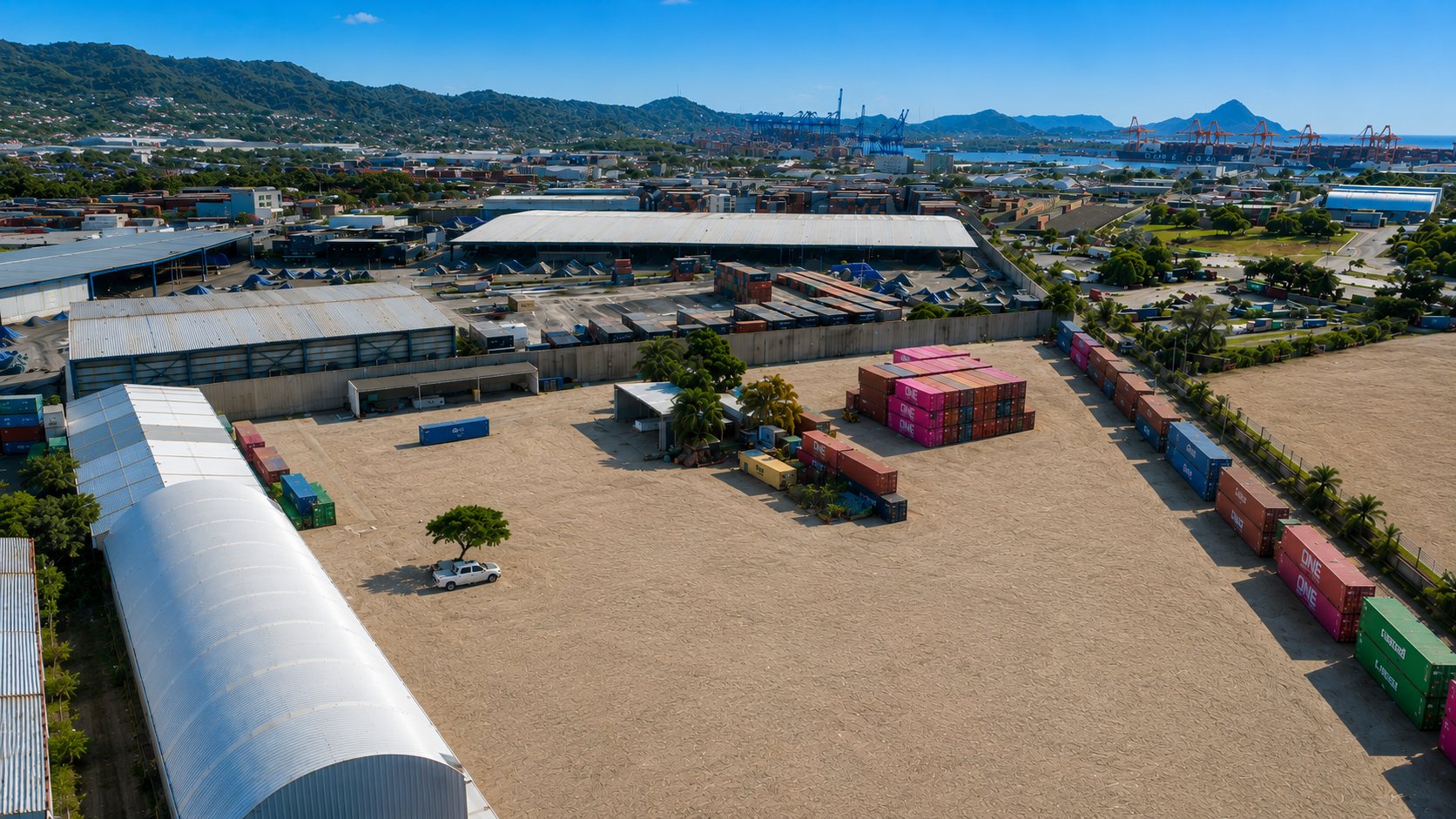 Vista aérea del patio logístico de Sice Group en Manzanillo